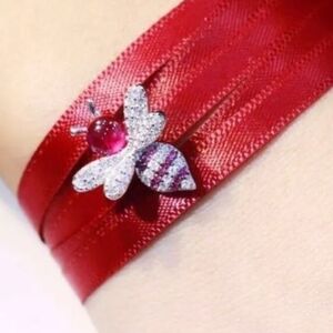 apm Monaco Bumble Bee Prndent Sterling Silver  Diamond Pave Pink Glass New